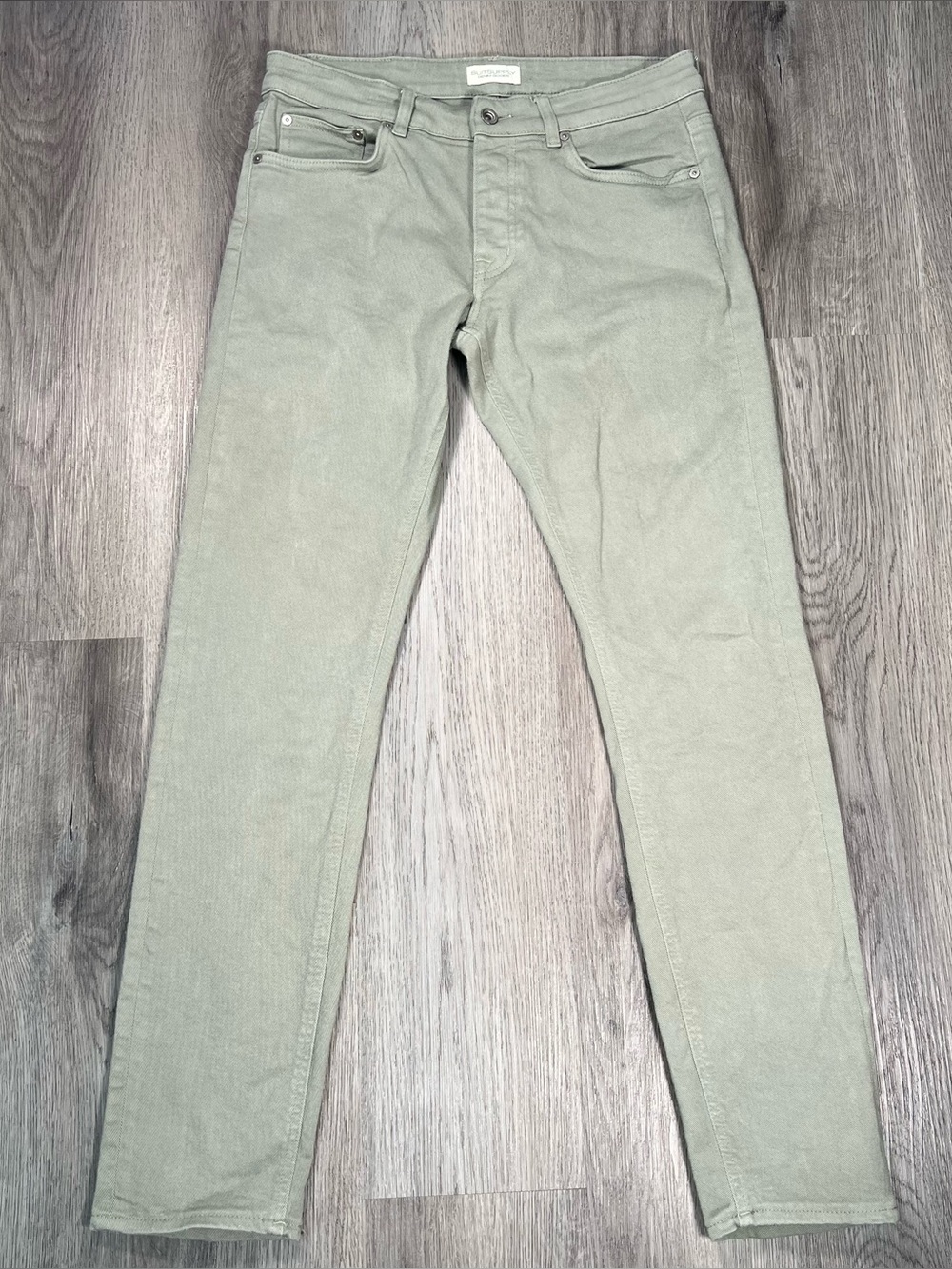 Suitsupply Jeans Mens 32x32 Green Alain Button Fly Slim Straight Denim